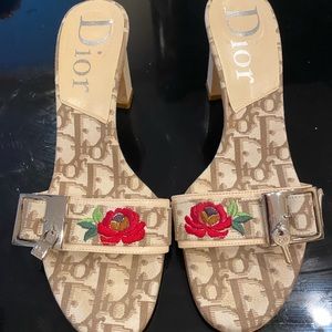 Christian Dior Tan Monogram Floral Slides